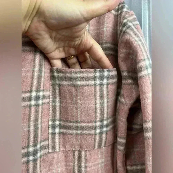 Miss Sparkling Button Down Pink White Plaid Silver Buttons Shirt Shacket Women M - Picture 5 of 13